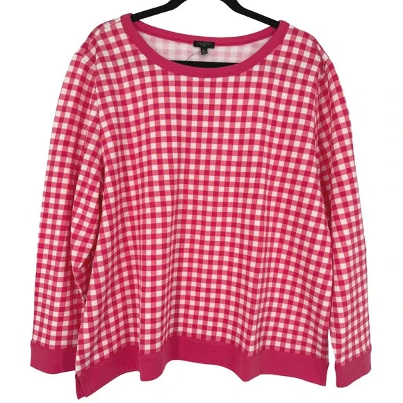 Talbots‎ Women's Gingham Check Crew Neck Sweatshirt Pink White Size 2X Casual - Picture 3 of 11